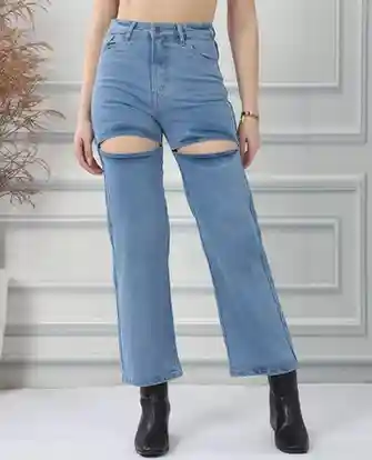 Shein Women's Ankle Length High Rise Thigh Slit Clean Jeans